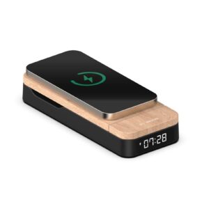 THOMSON ALARM-CLOCK + FOLDABLE 3-IN-1 CHARGER ANDROID/APPLE COMPATIBLE WOOD/BLACK