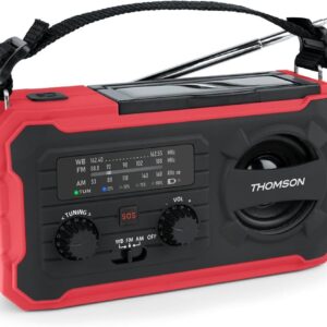 THOMSON RADIO AM/FM + POWERBANK FUNCTION 8000MAH + SOLAR CHARGE + LINTERN RED/BLACK RT280R