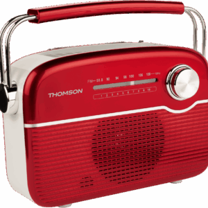 THOMSON RADIO FM + BT SPEAKER RETRO STYLE SOLAR OR USB-C CHARGING RED/WHITE RTS450BTR