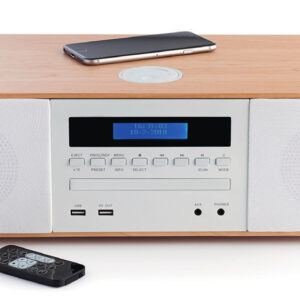 THOMSON SOUND SYSTEM BT/DIG. FM/CD/USB PLAYER 50W QI CHARGER EQ REMOTE WOOD/WHITE MIC121BT
