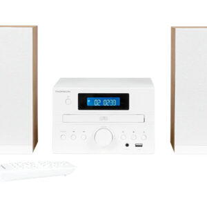 THOMSON MICRO SOUND SYSTEM BT/DIG. FM/CD/USB PLAYER 50W EQ REMOTE WOOD/WHITE MIC121BT