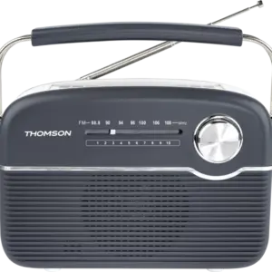 THOMSON RADIO FM + BT SPEAKER RETRO STYLE SOLAR OR USB-C CHARGING GREY/WHITE RTS450BTG